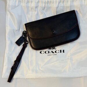 Coach Black and Burgundy Leather Wristlet
